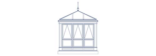 An architectural CAD drawing of a custom glass conservatory space