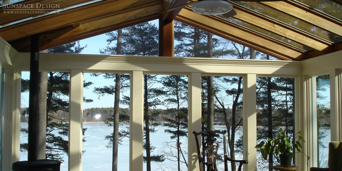 This stunning, lakeside gable sunroom is a gem in this Stoneham, Massachusetts client's home
