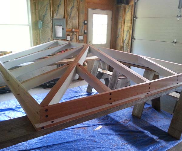 The lantern skylight will feature a mahogany frame that is being prepared in advance at the Sunspace Design workshop
