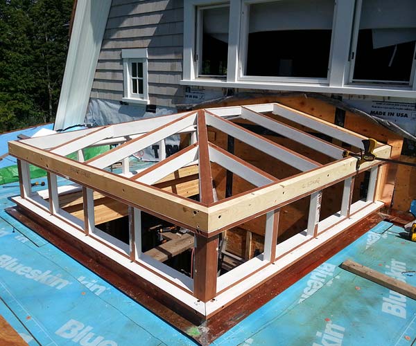 This view shows that the skylight frame and skylight roof section have been joined together